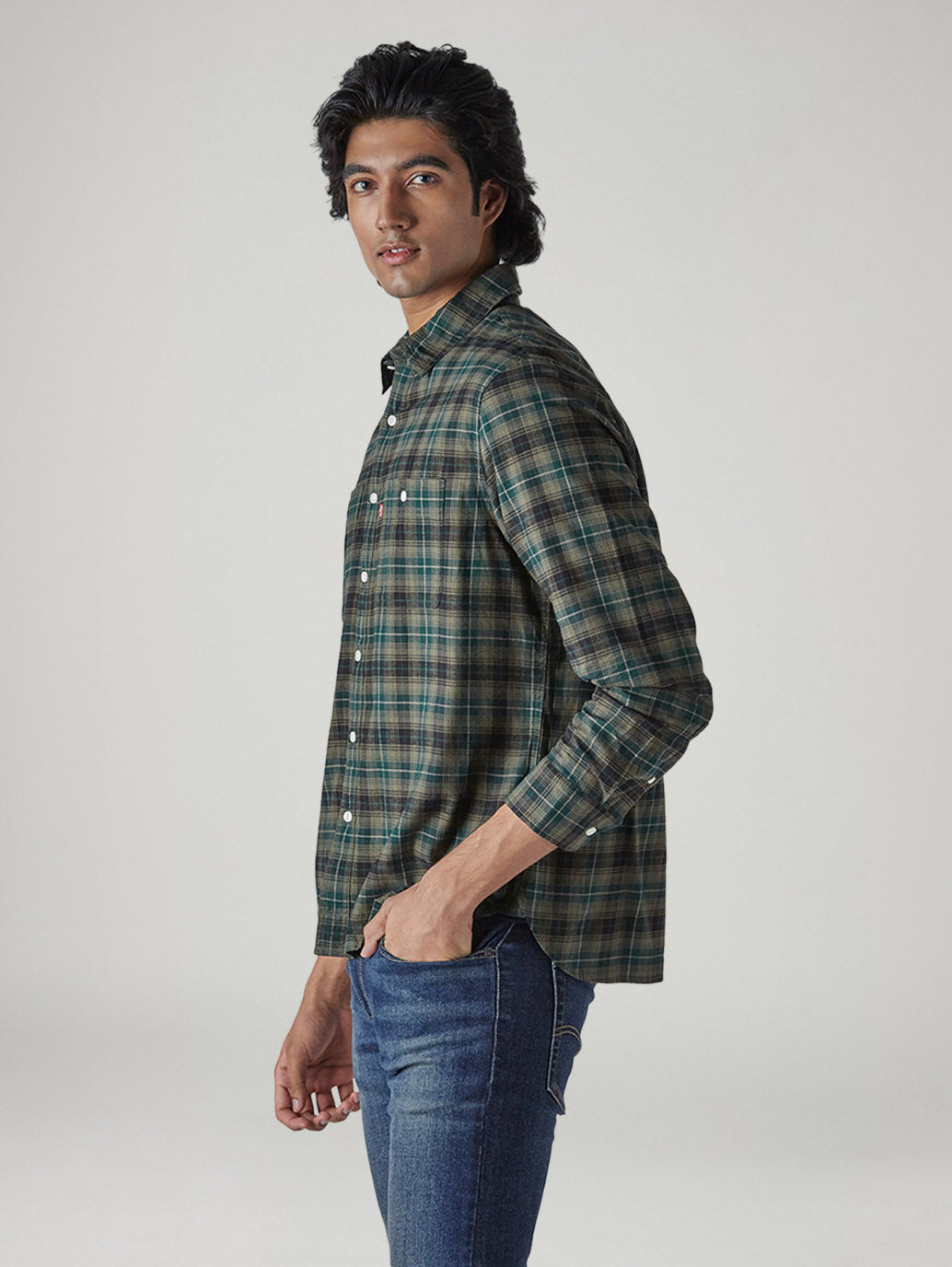 Men's Checkered Relaxed Fit Shirt - Side View