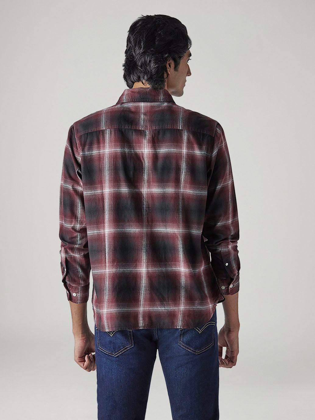 Men's Checkered Relaxed Fit Shirt - Back View