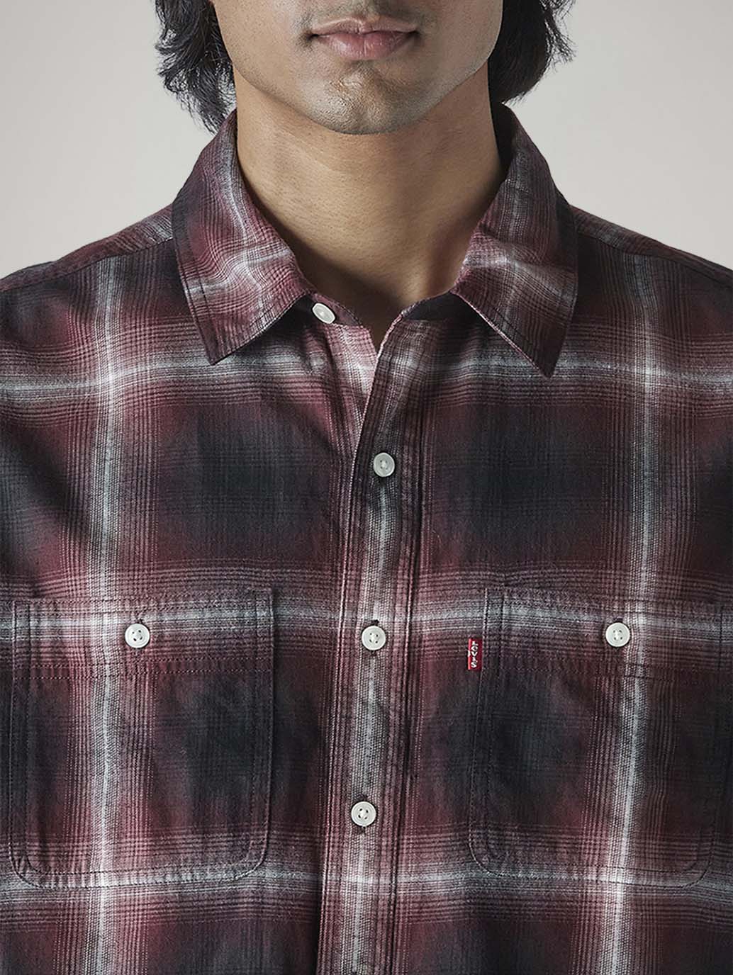Men's Checkered Relaxed Fit Shirt - Detail View