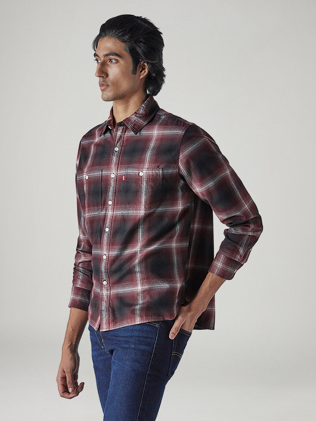 Men's Checkered Relaxed Fit Shirt - Side View