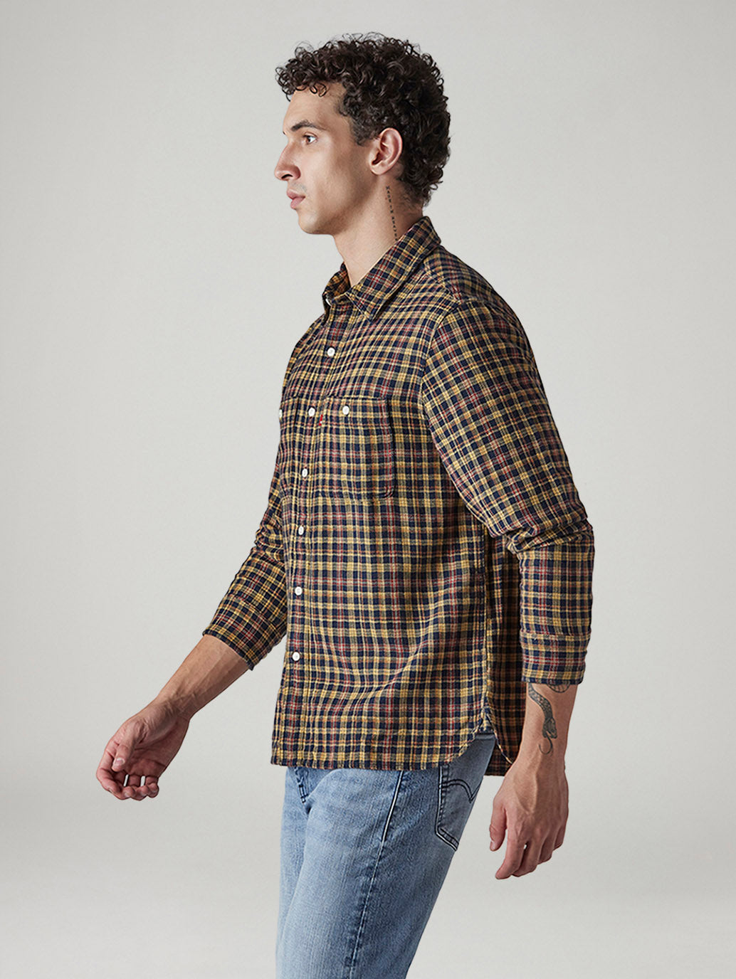 Men's Checkered Relaxed Fit Shirt - Side View