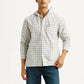Men's Checkered White Relaxed Fit Hooded Overshirt - Styleshot View