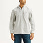 Men's Checkered White Relaxed Fit Hooded Overshirt - Front View