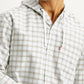 Men's Checkered White Relaxed Fit Hooded Overshirt - Detail View