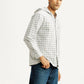 Men's Checkered White Relaxed Fit Hooded Overshirt - Side View