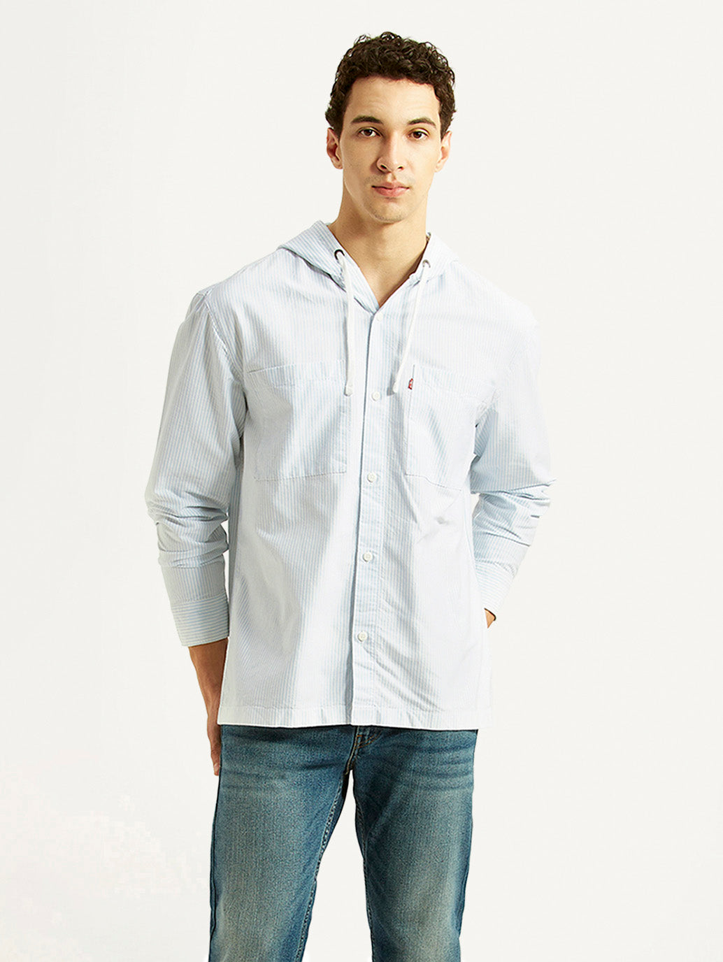 Men's Pin Striped Light Blue Relaxed Fit Shirt - Styleshot View
