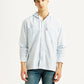 Men's Pin Striped Light Blue Relaxed Fit Shirt - Front View