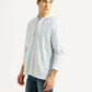 Men's Pin Striped Light Blue Relaxed Fit Shirt - Side View
