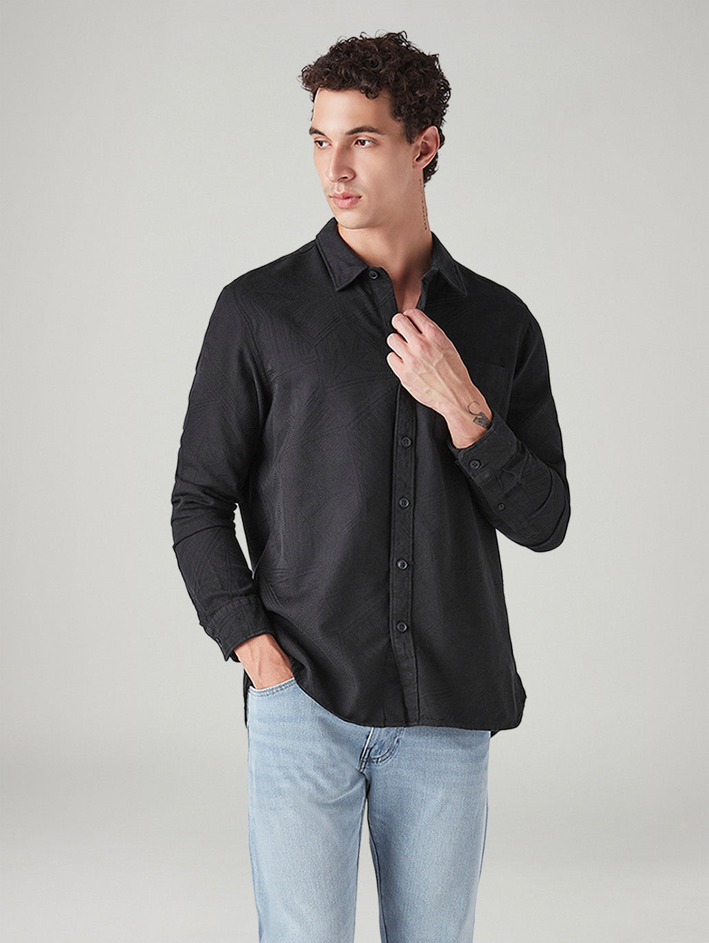 Men's Self Design Relaxed Fit Textured Shirt - Styleshot View