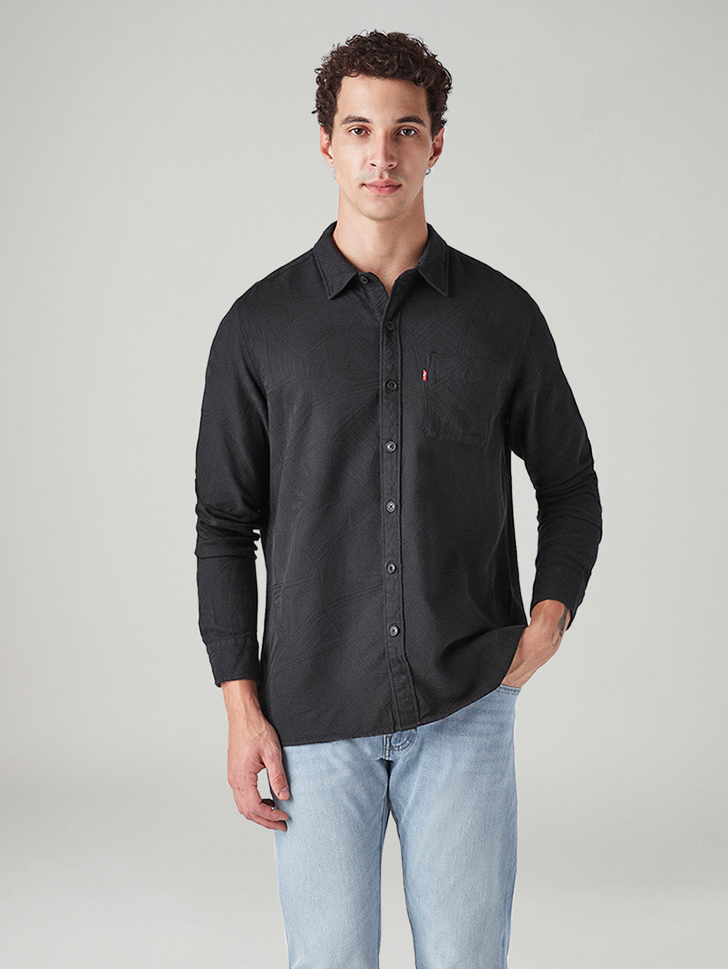 Men's Self Design Relaxed Fit Textured Shirt - Front View