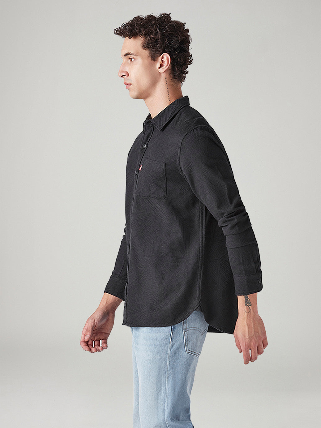 Men's Self Design Relaxed Fit Textured Shirt - Side View