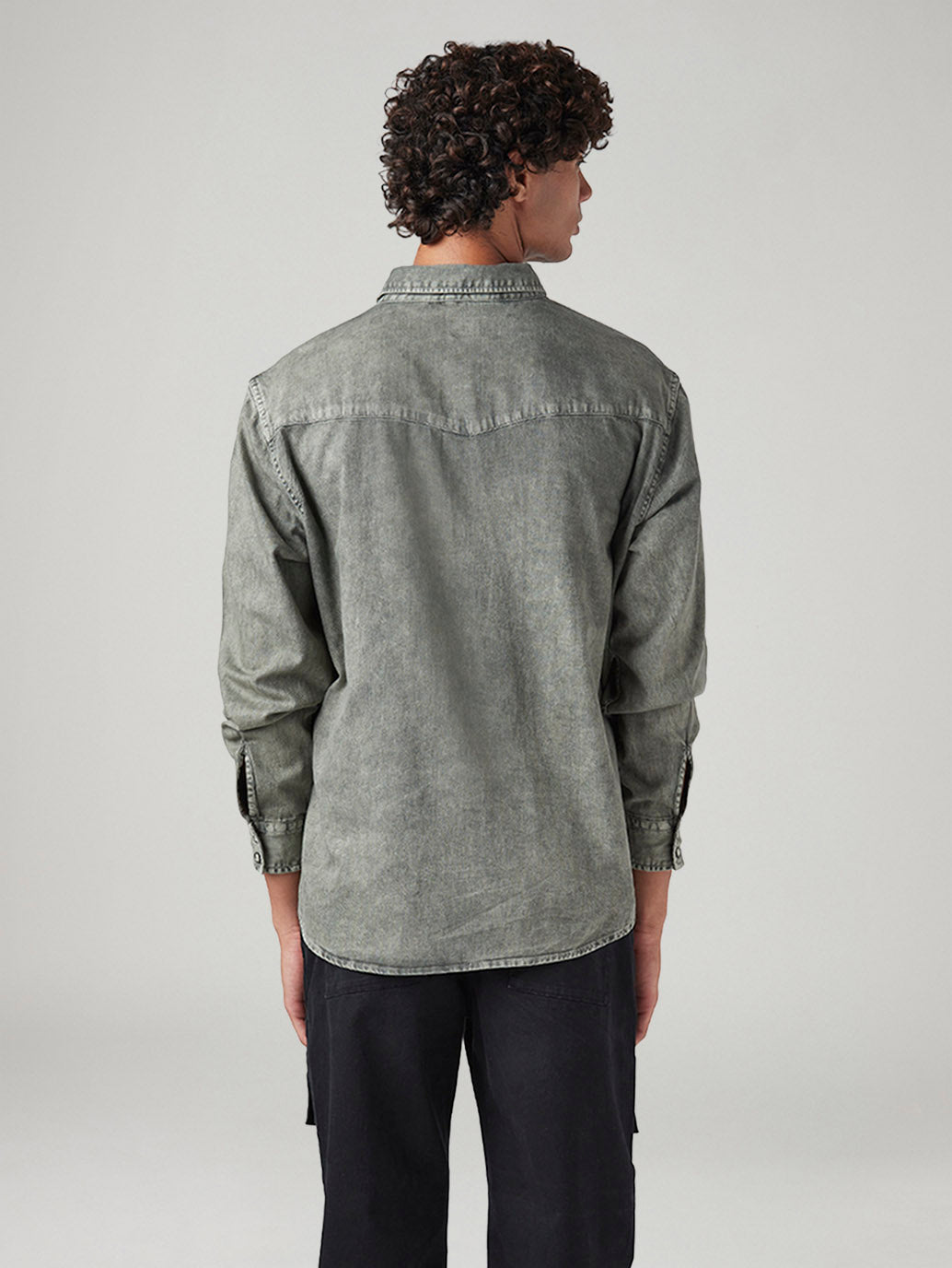Men's Solid Relaxed Fit Denim Shirt - Back View