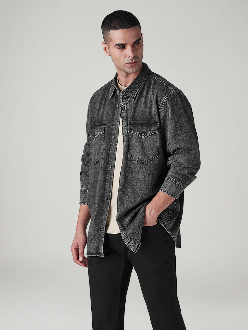 Men's Solid Relaxed Fit Denim Shirt