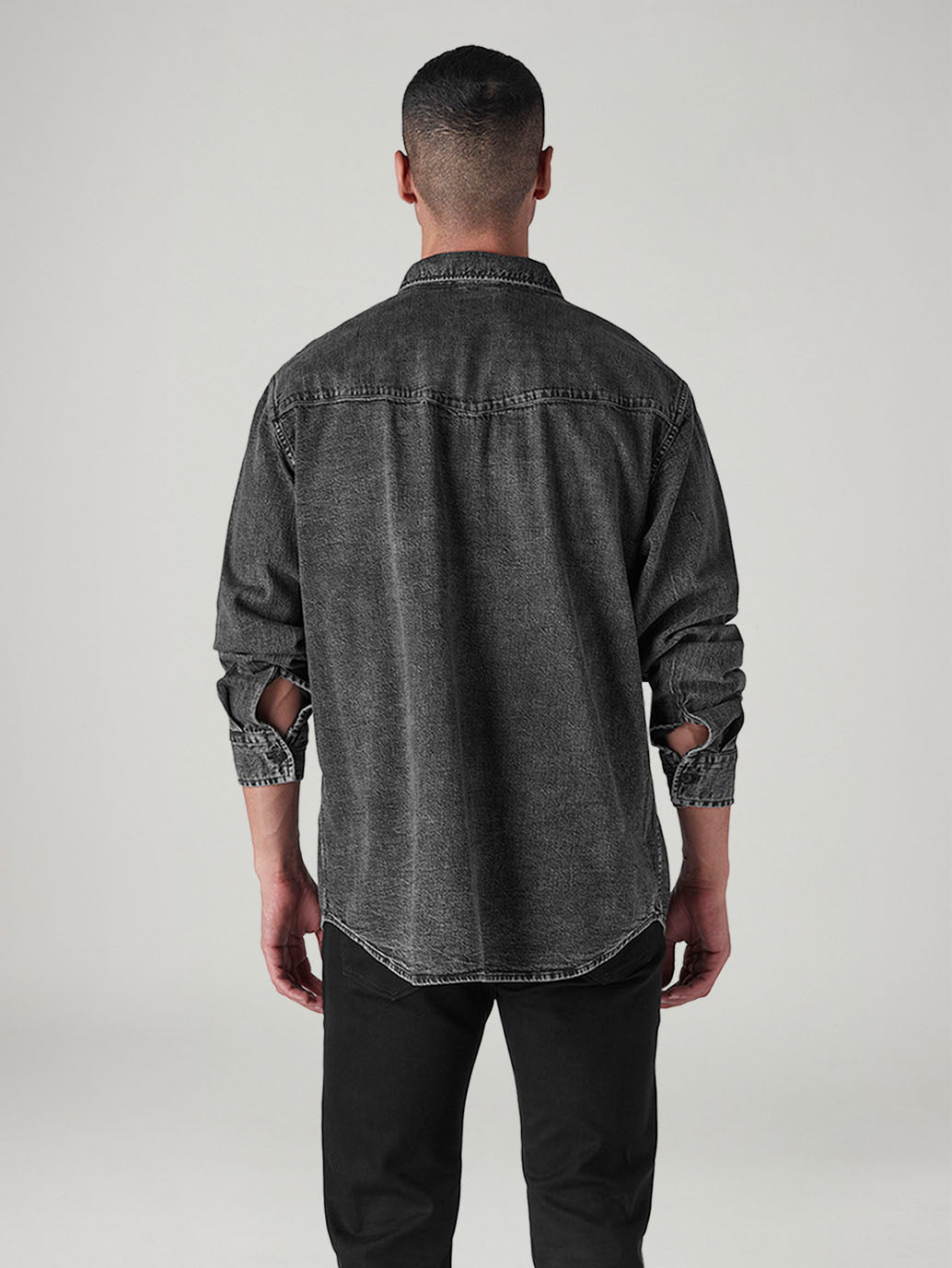 Men's Solid Relaxed Fit Denim Shirt - Back View