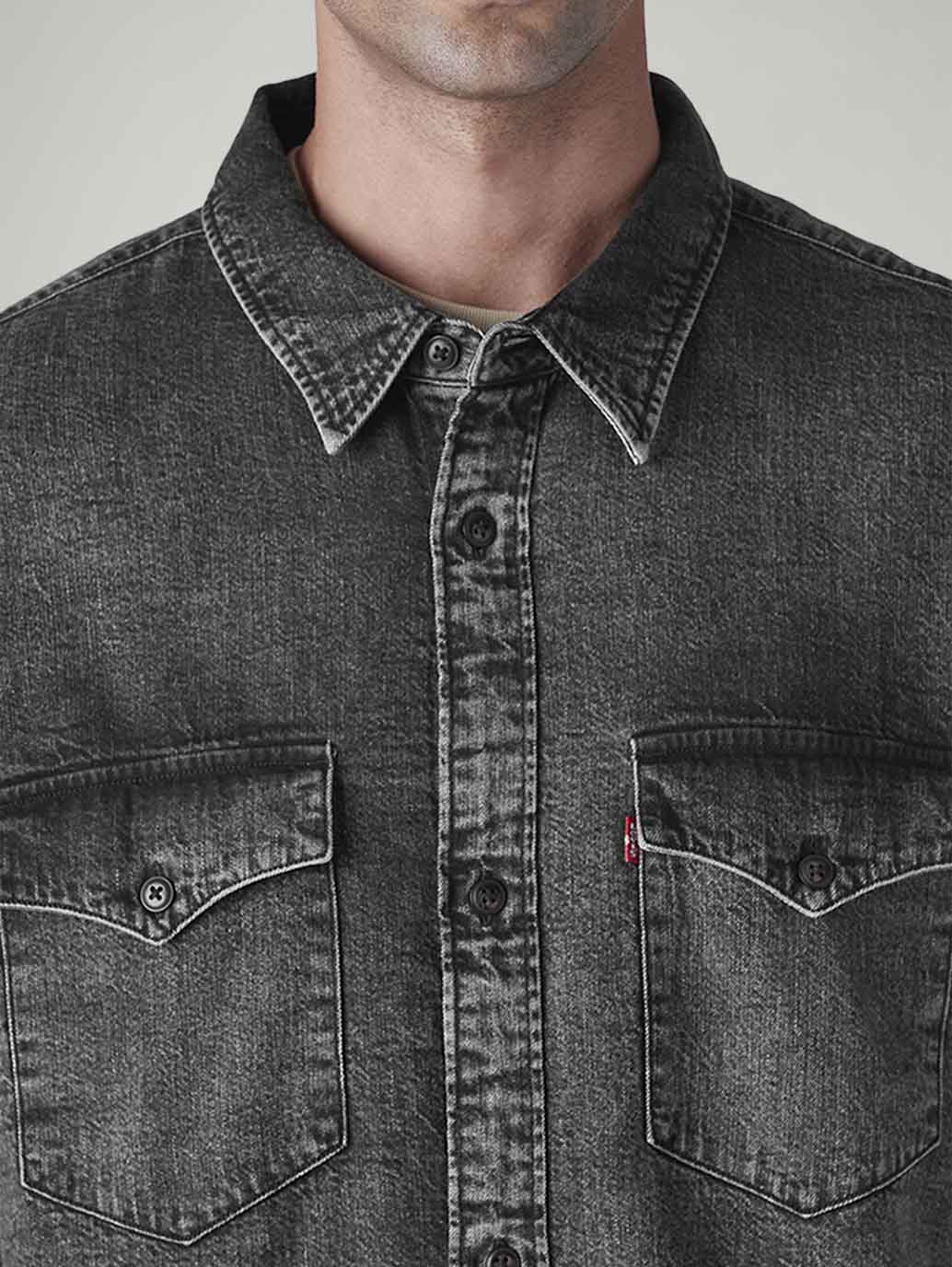 Men's Solid Relaxed Fit Denim Shirt - Detail View