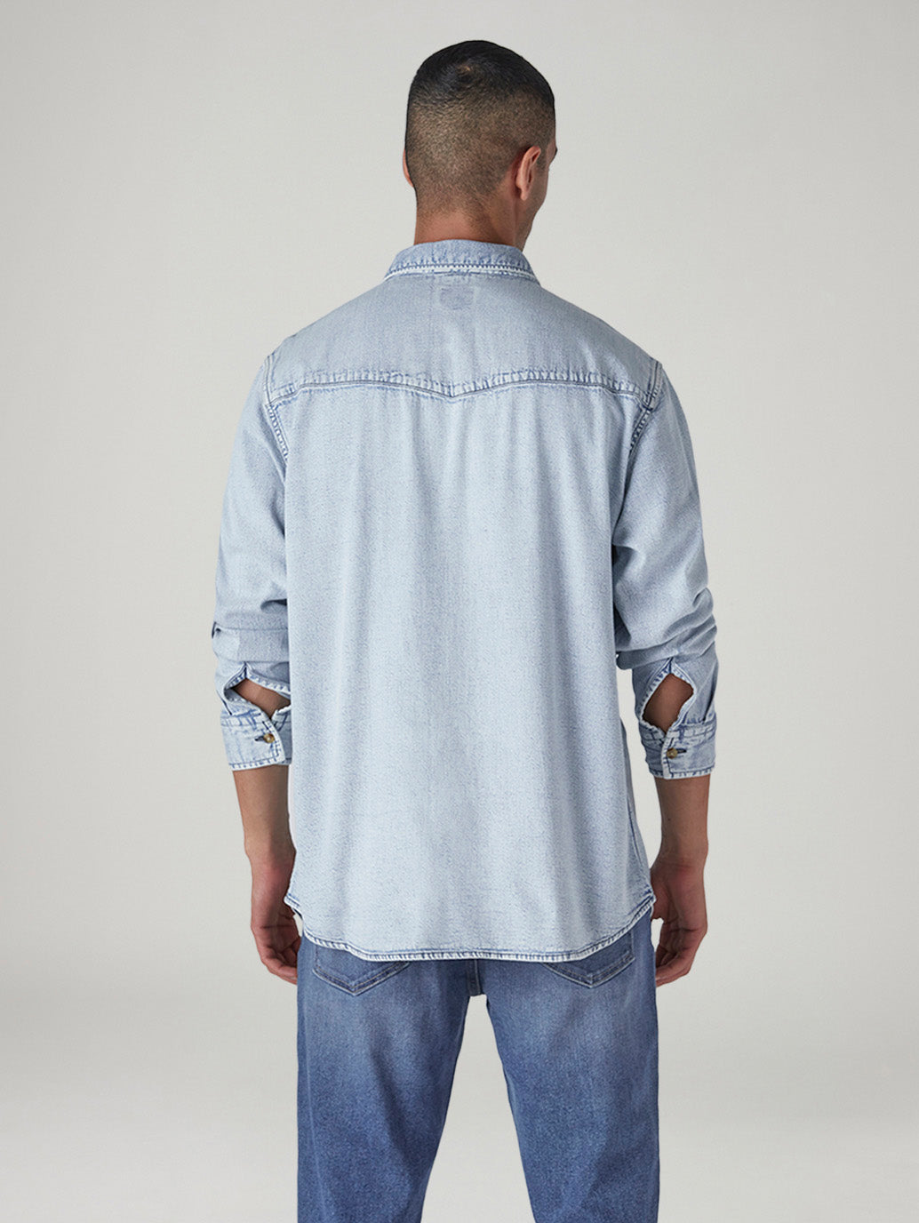 Men's Solid Relaxed Fit Denim Shirt - Back View