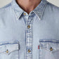 Men's Solid Relaxed Fit Denim Shirt - Detail View