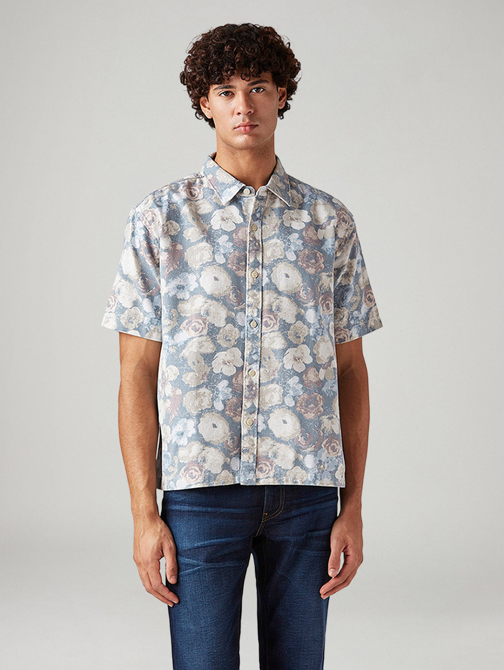 Men's Floral Relaxed Fit Shirt - Front View