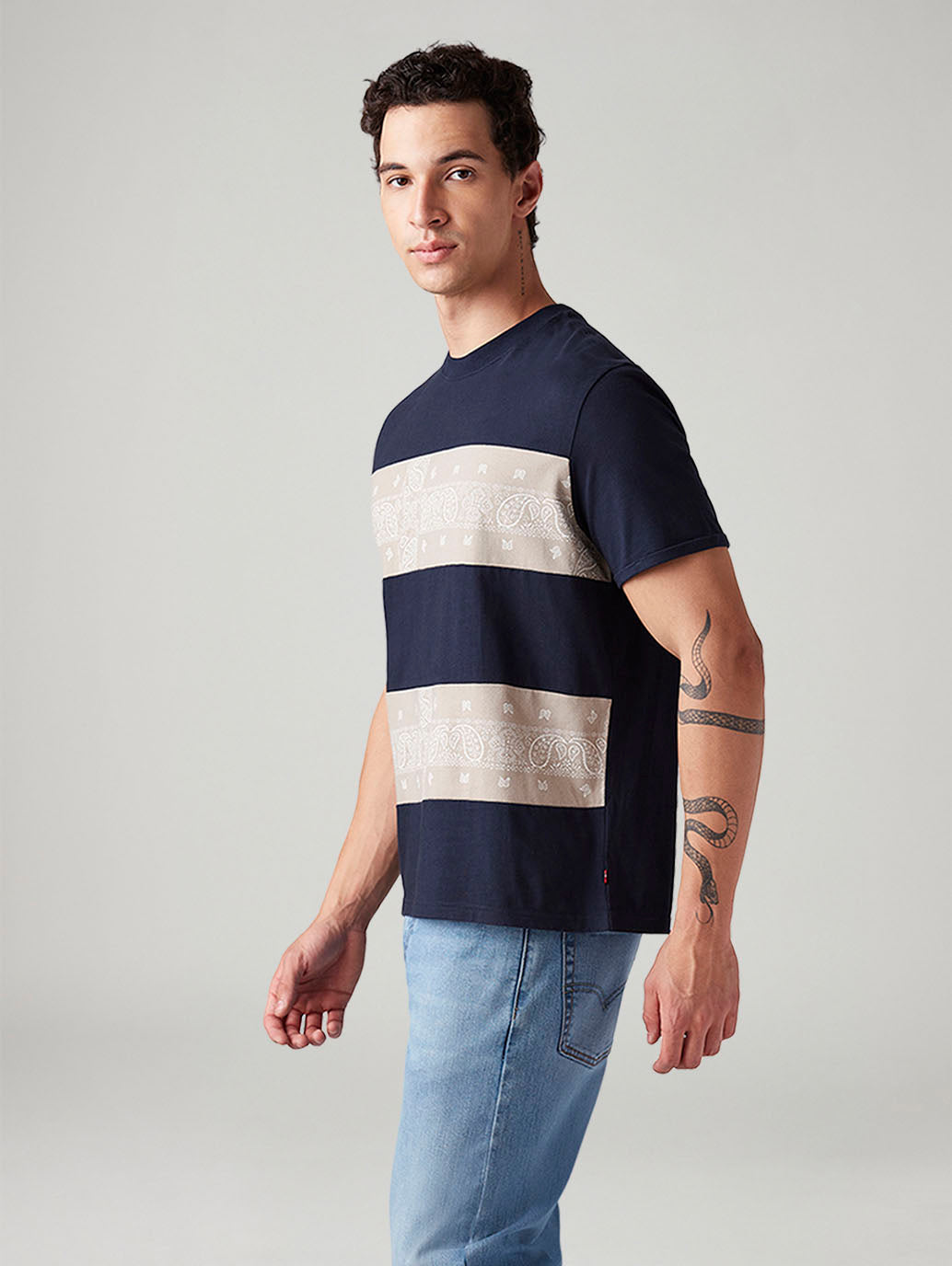 Men's Striped Loose Fit T-Shirt - Side View