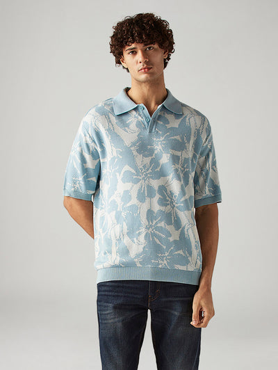 Men's Floral Regular Fit Textured Polo T-Shirt