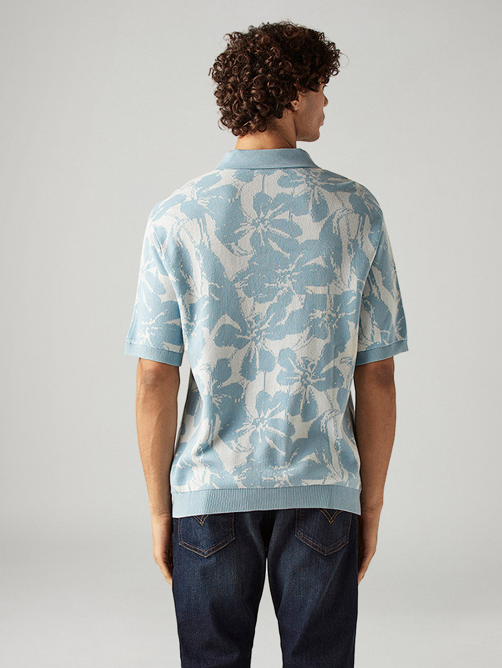 Men's Floral Regular Fit Textured Polo T-Shirt - Back View