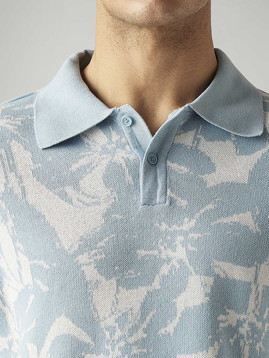 Men's Floral Regular Fit Textured Polo T-Shirt - Detail View