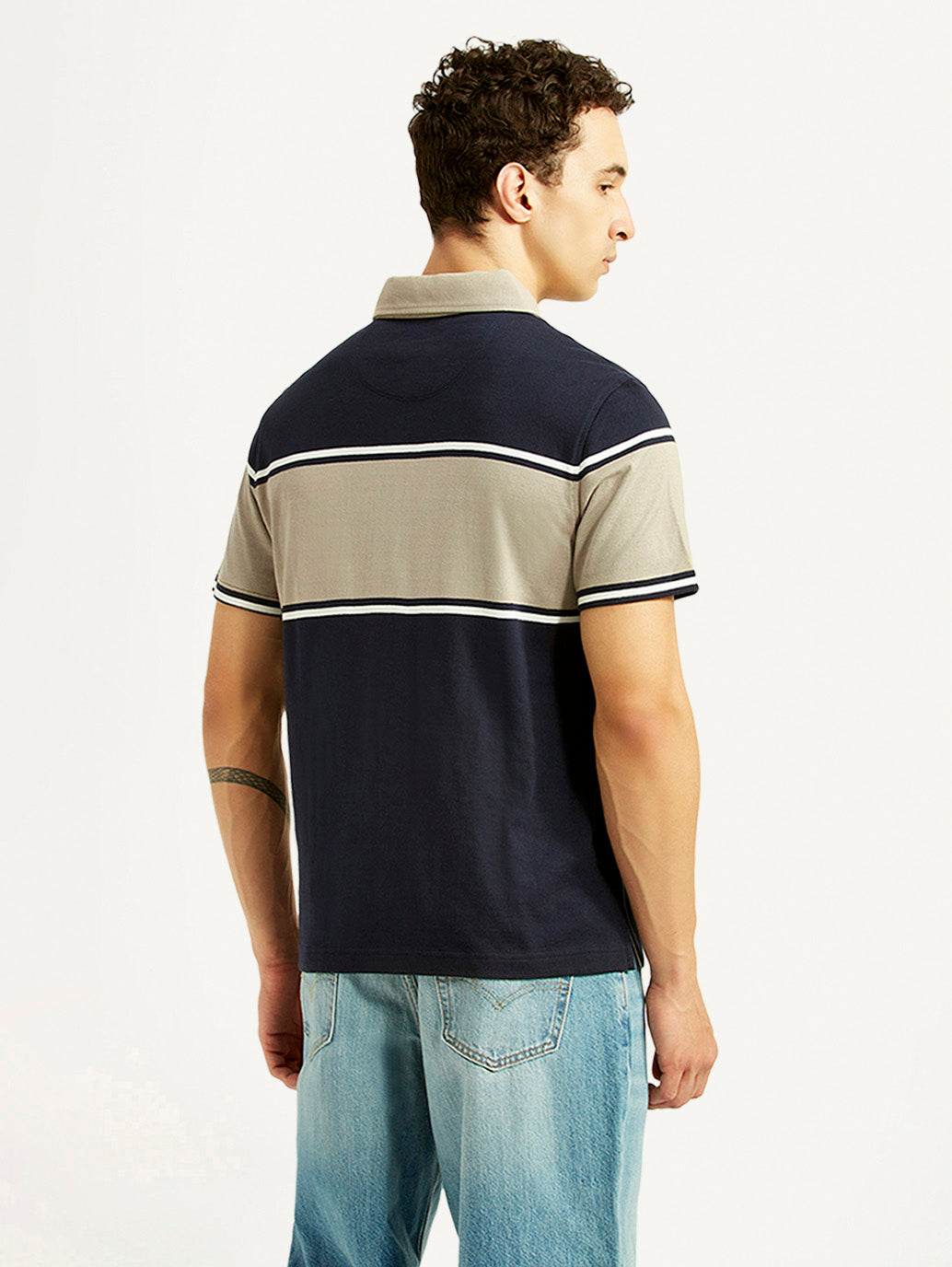 Men's Colorblock Navy Polo T-shirt - Back View
