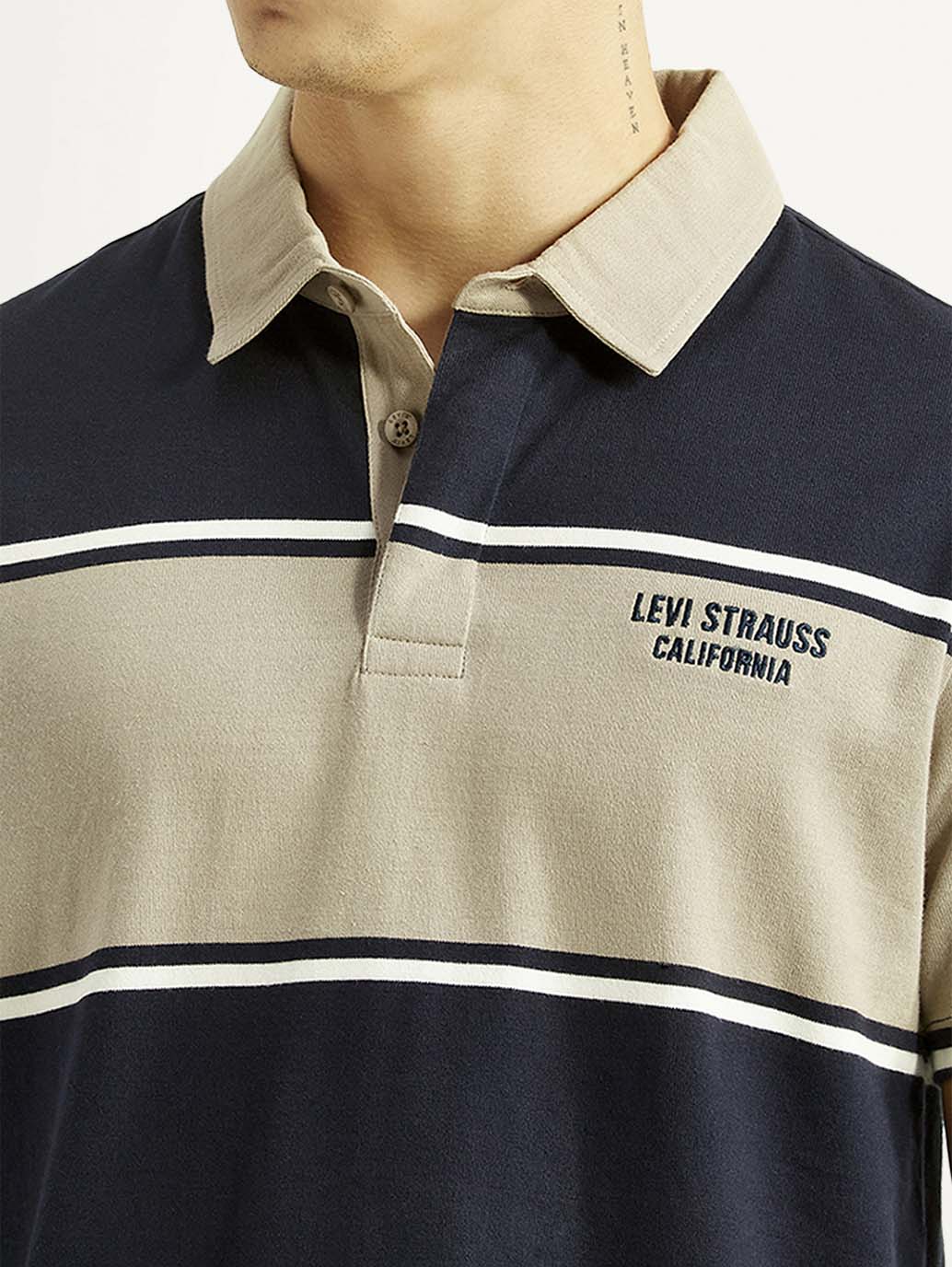 Men's Colorblock Navy Polo T-shirt - Detail View
