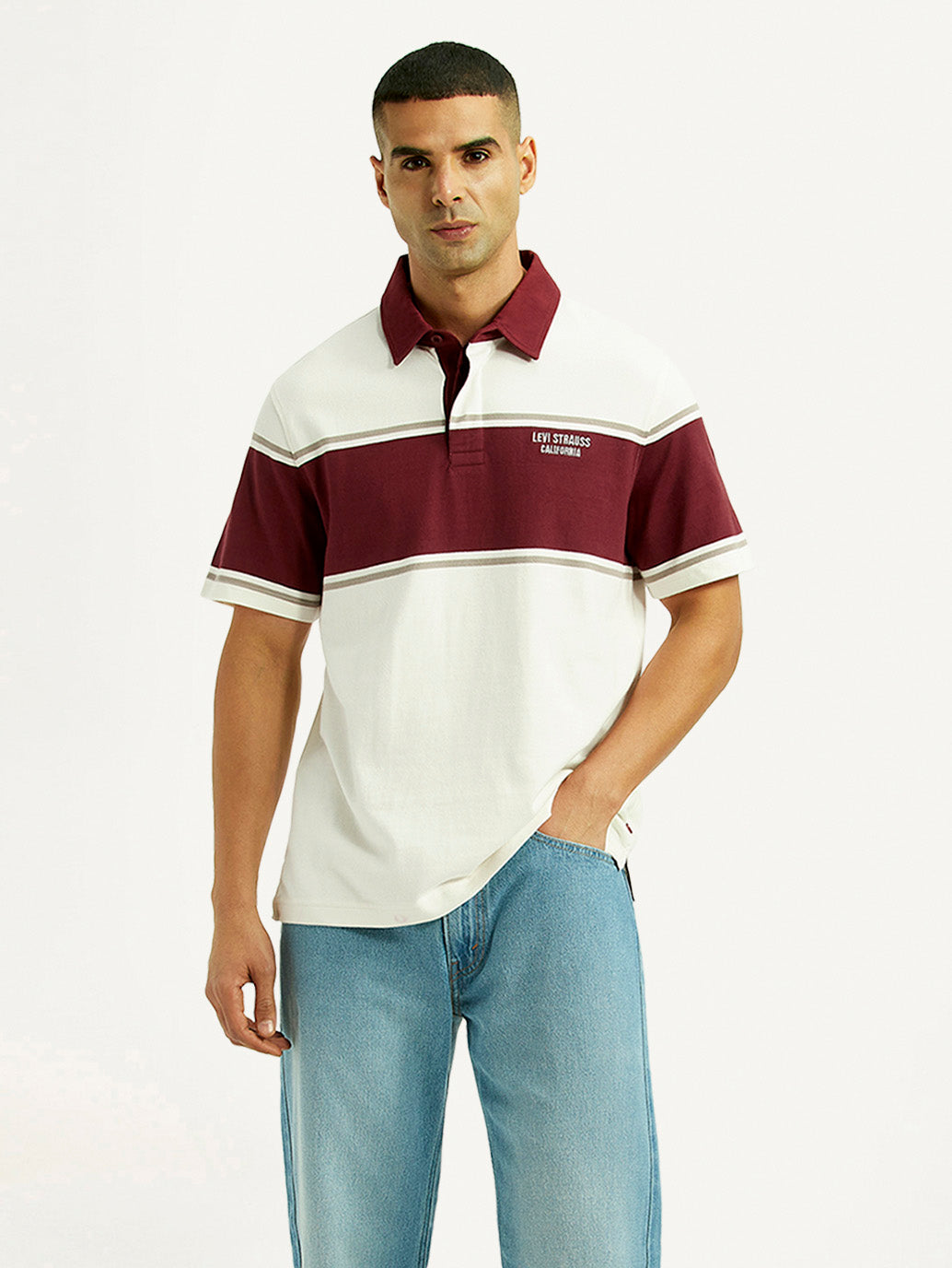 Men's Striped Off White Polo T-shirt