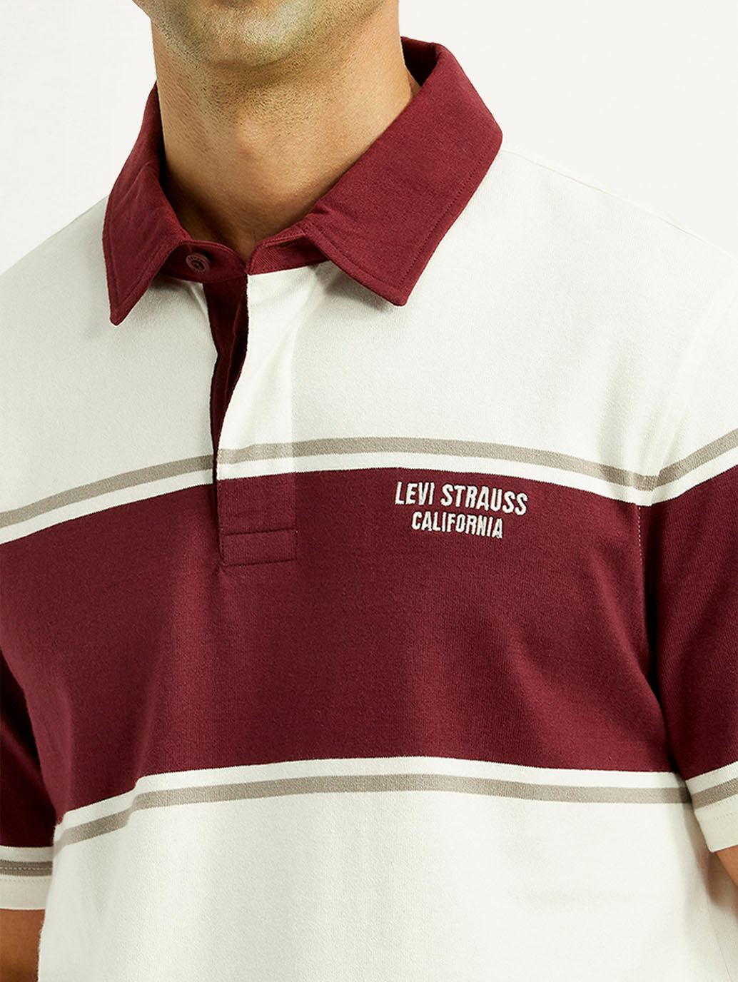 Men's Striped Off White Polo T-shirt - Detail View