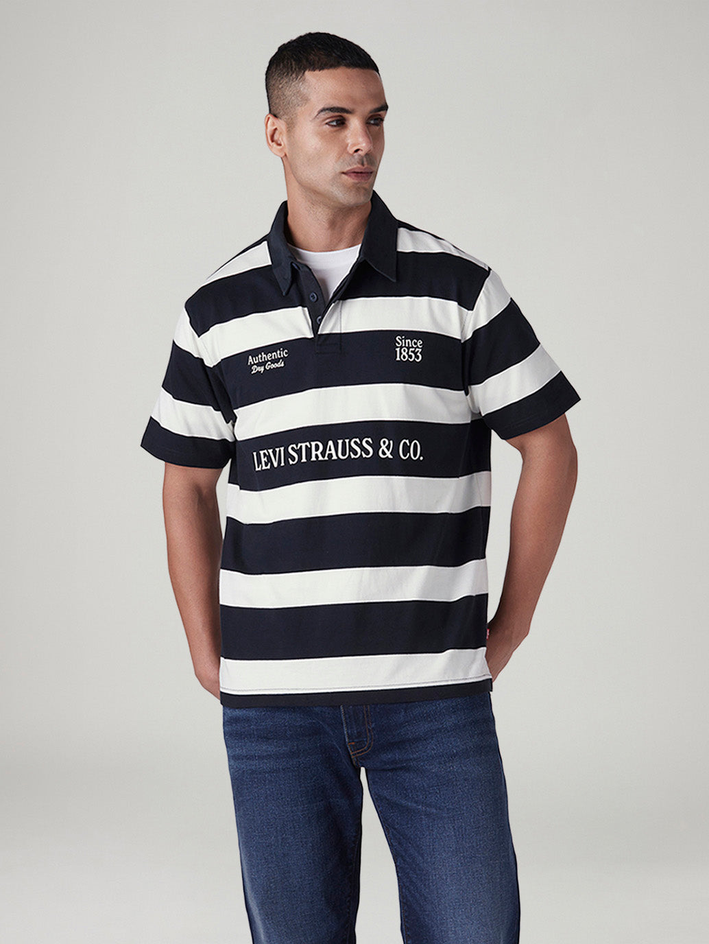 Men's Striped Loose Fit Polo T-shirt