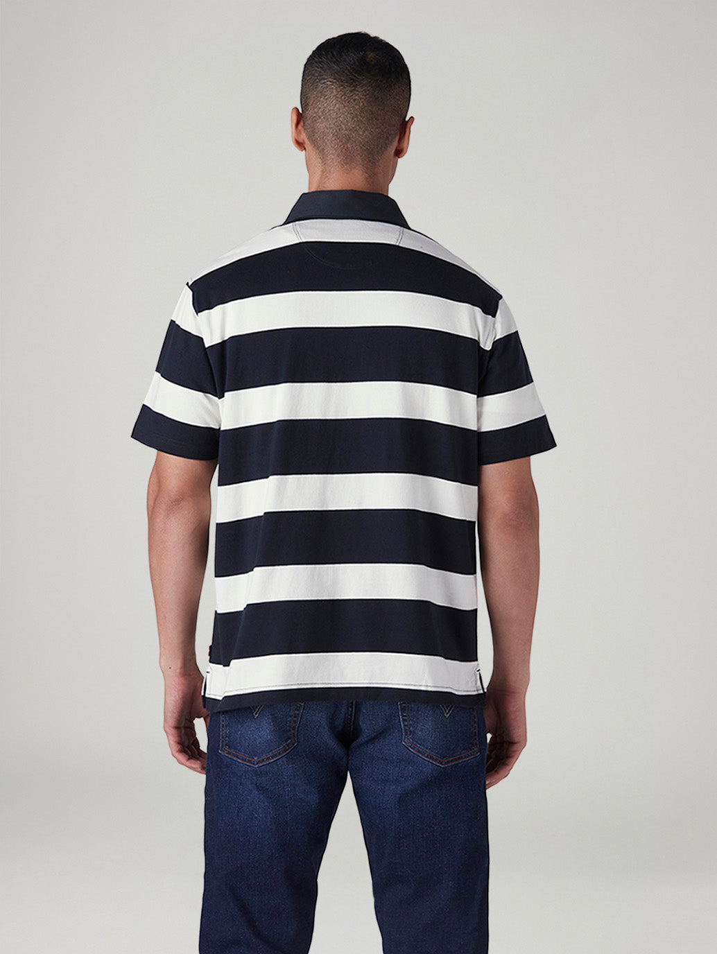 Men's Striped Loose Fit Polo T-shirt - Back View