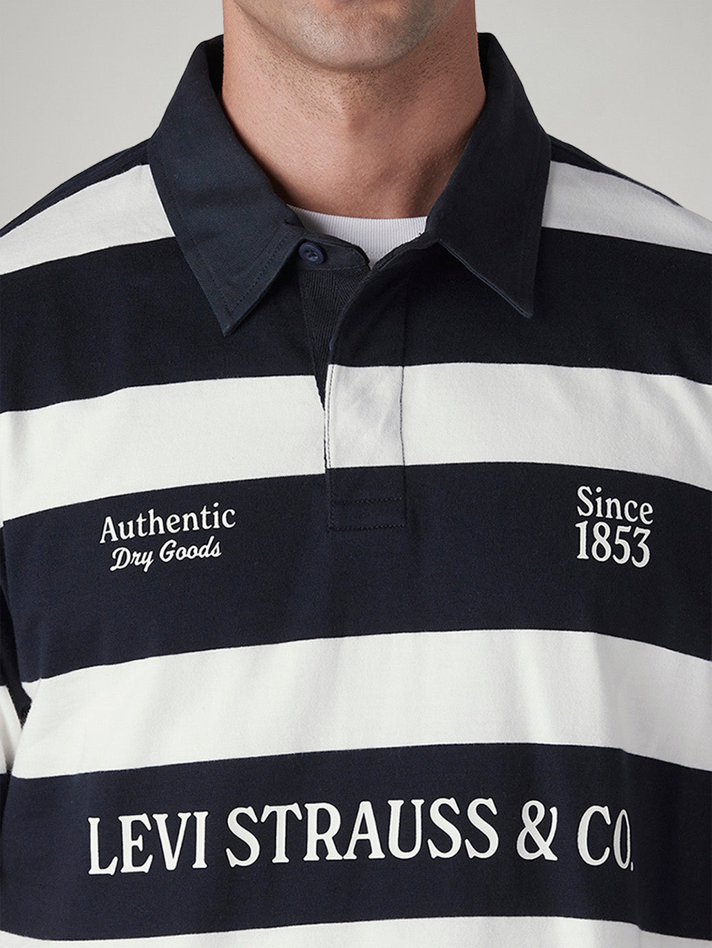 Men's Striped Loose Fit Polo T-shirt - Detail View