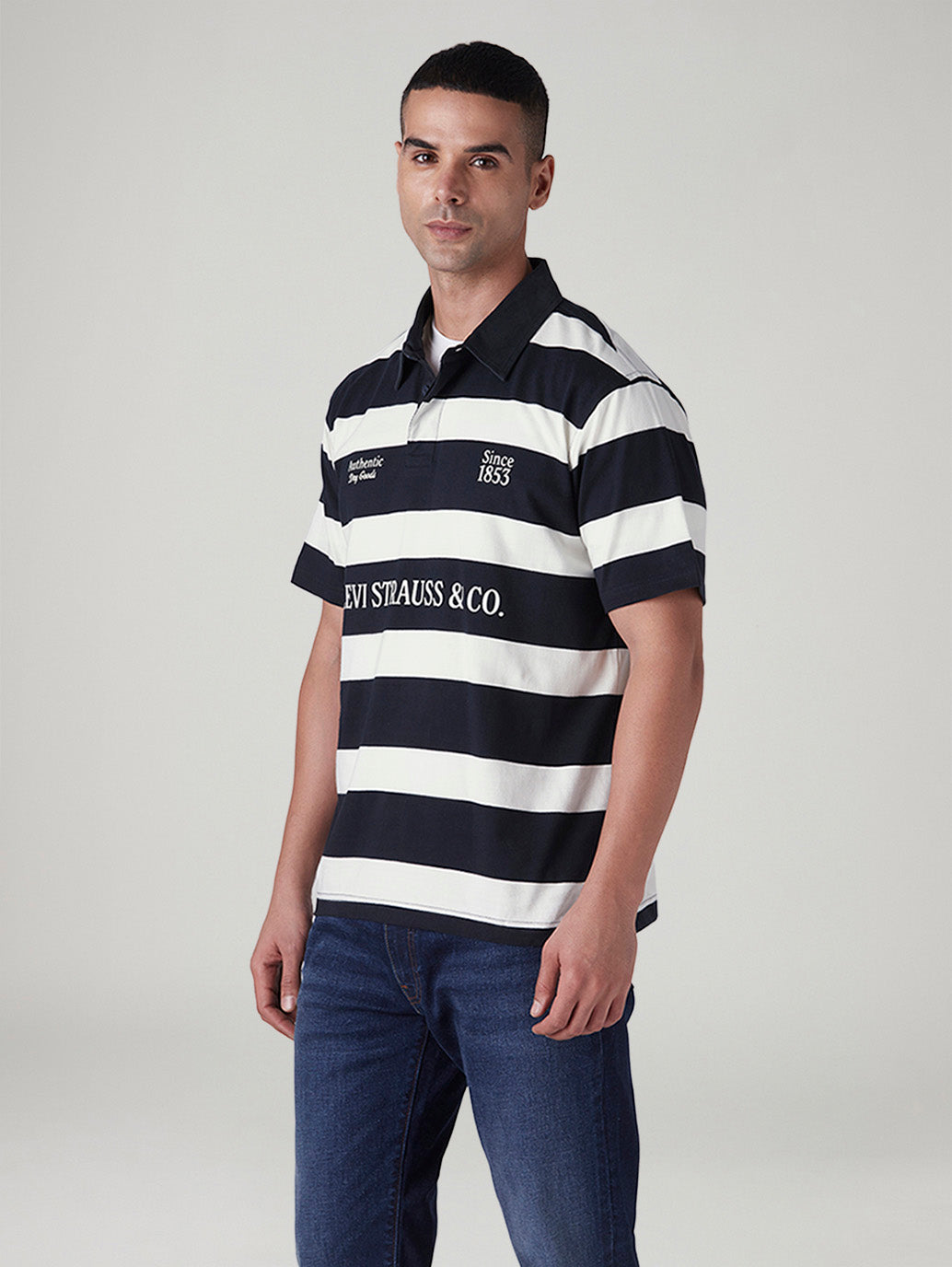 Men's Striped Loose Fit Polo T-shirt - Side View