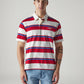 Men's Striped White Loose Fit Jersey Polo T shirt - Front View