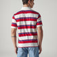 Men's Striped White Loose Fit Jersey Polo T shirt - Back View