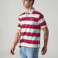 Men's Striped White Loose Fit Jersey Polo T shirt - Side View