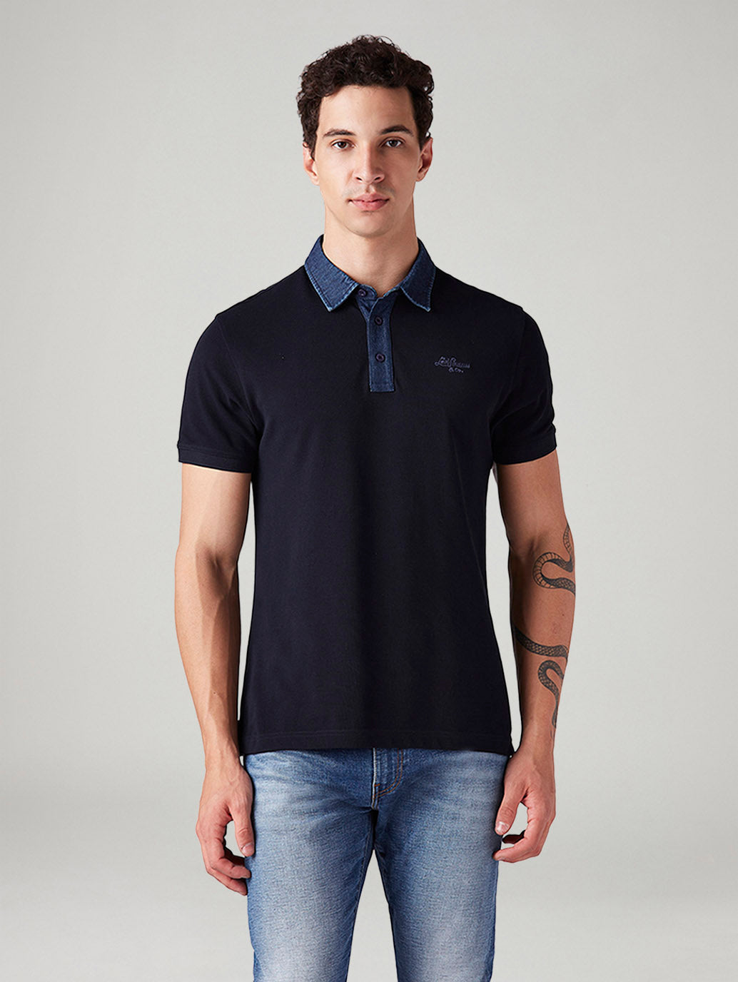 Men's Solid Slim Fit Polo T-Shirt - Front View
