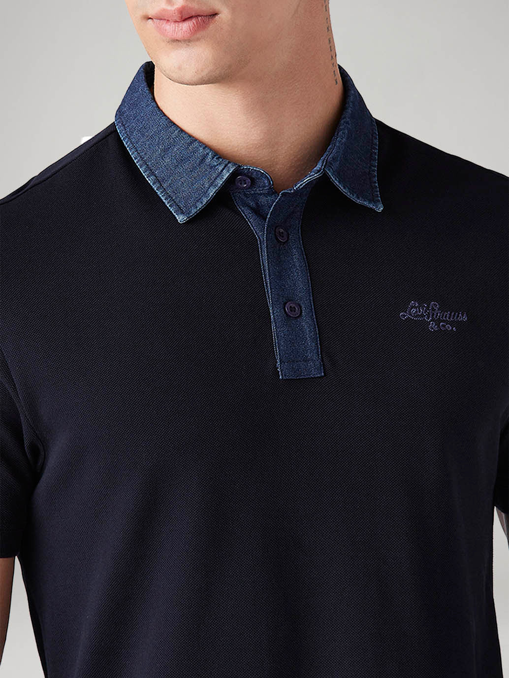 Men's Solid Slim Fit Polo T-Shirt - Detail View