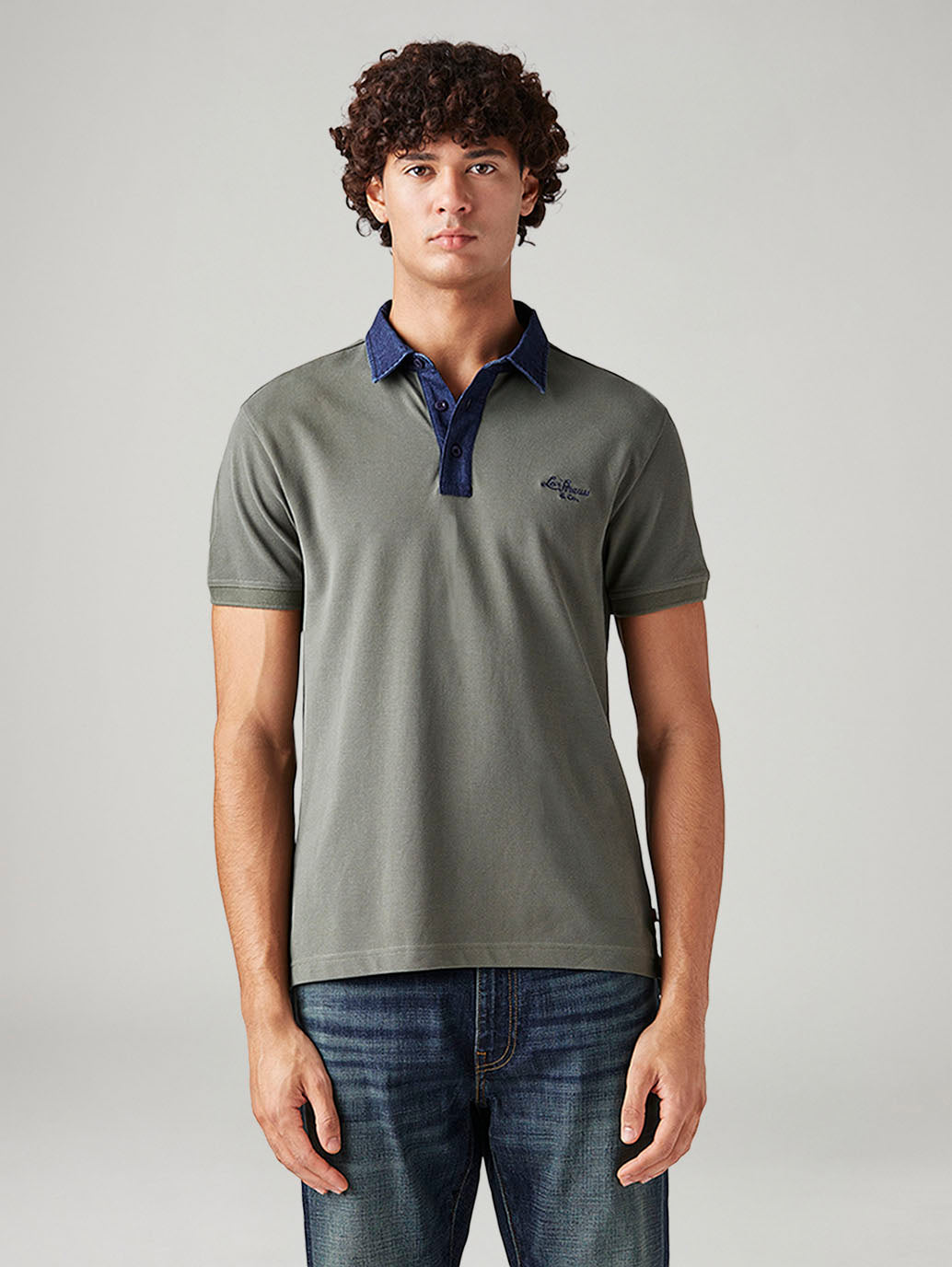 Men's Colorblock Grey Slim Fit Pique Polo T-shirt - Front View