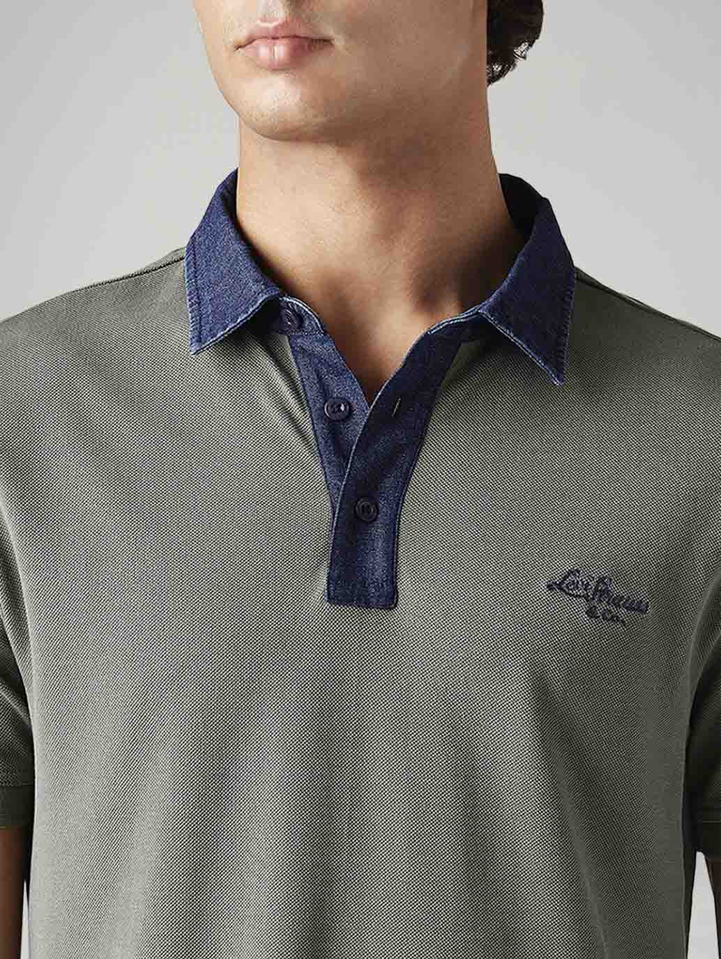 Men's Colorblock Grey Slim Fit Pique Polo T-shirt - Detail View