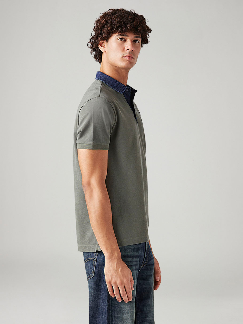 Men's Colorblock Grey Slim Fit Pique Polo T-shirt - Side View