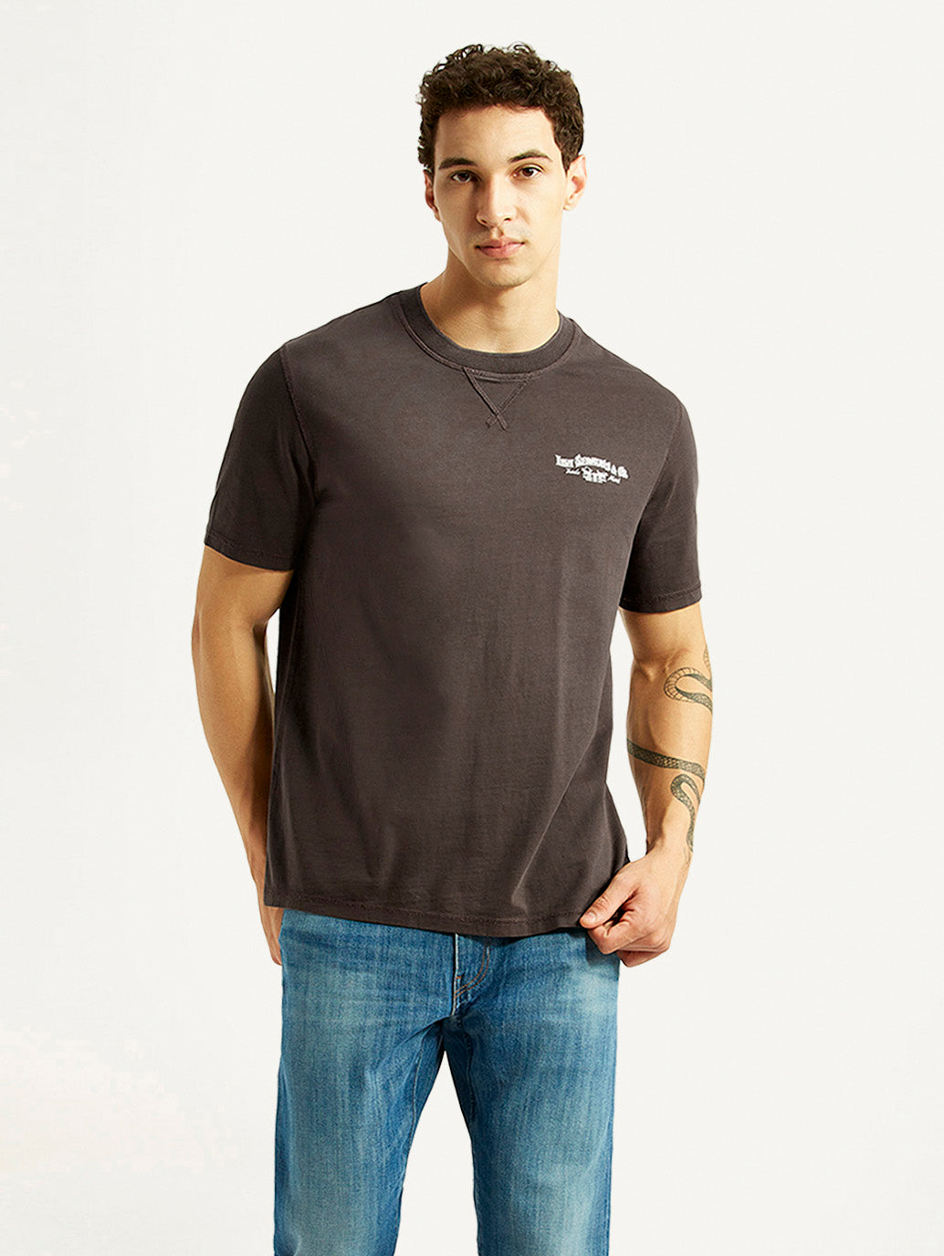 Men's Brand Logo Brown Crew Neck T-shirt