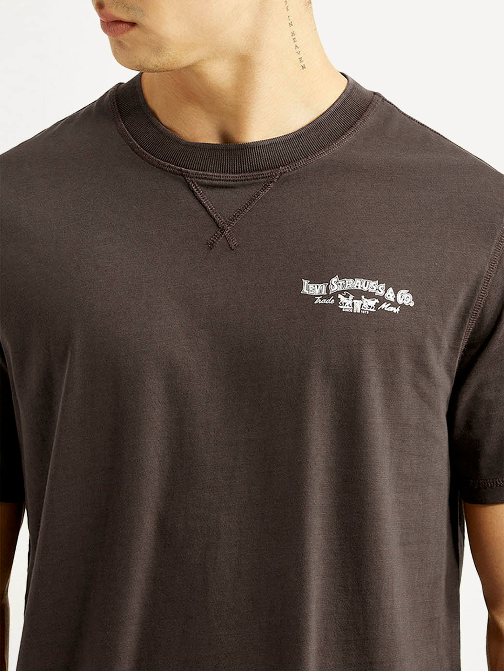 Men's Brand Logo Brown Crew Neck T-shirt - Detail View