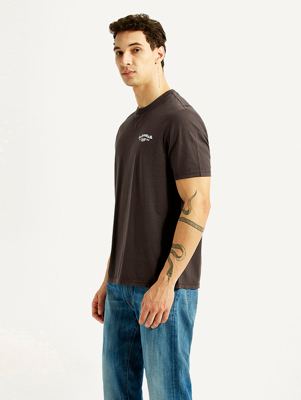 Men's Brand Logo Brown Crew Neck T-shirt - Side View