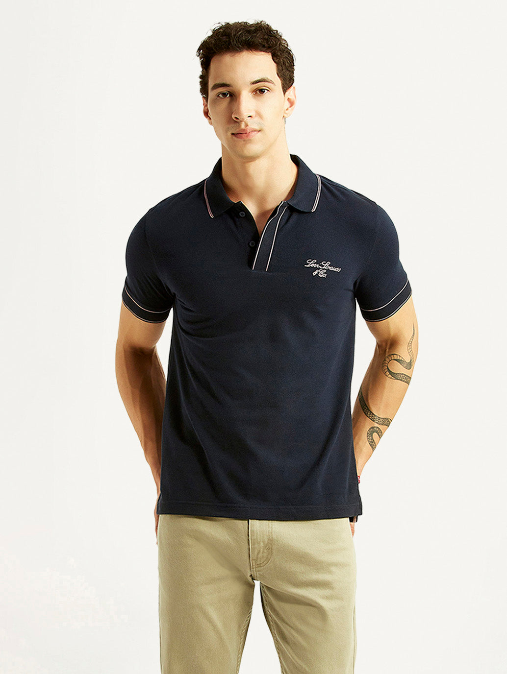 Men's Brand Logo Navy Slim Fit Polo T-shirt