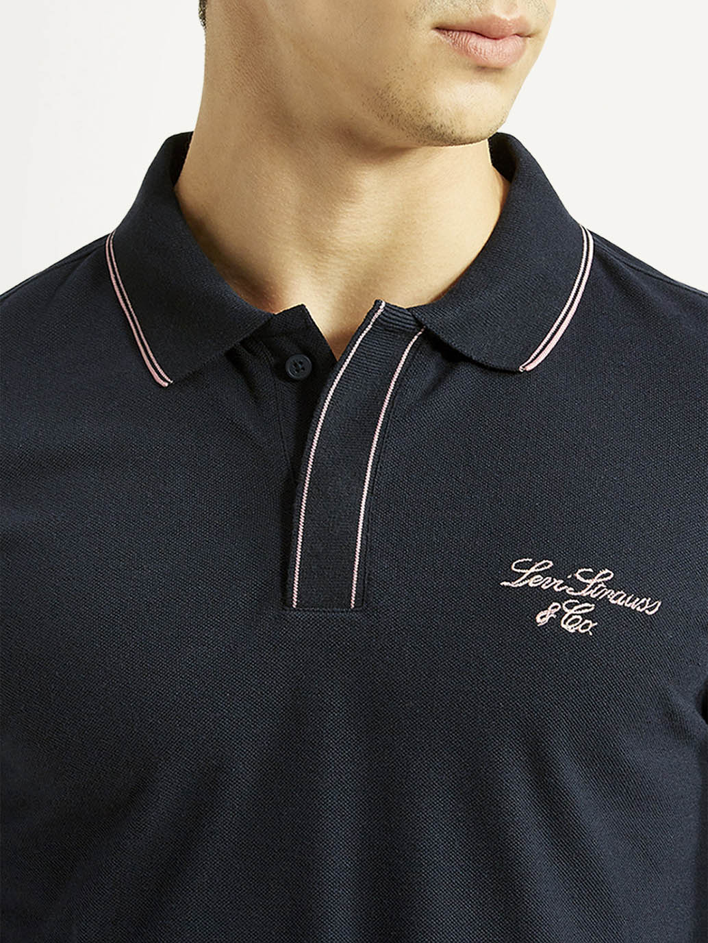 Men's Brand Logo Navy Slim Fit Polo T-shirt - Detail View