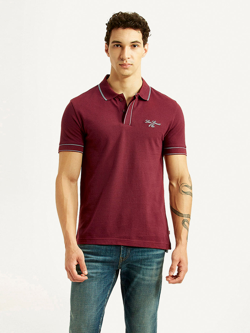 Men's Brand Logo Maroon Slim Fit Polo T-shirt