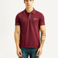 Men's Brand Logo Maroon Slim Fit Polo T-shirt - Front View