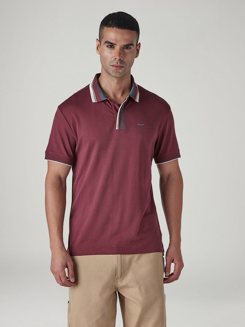 Men's Colorblock Maroon Interlock Polo T-shirt - Front View